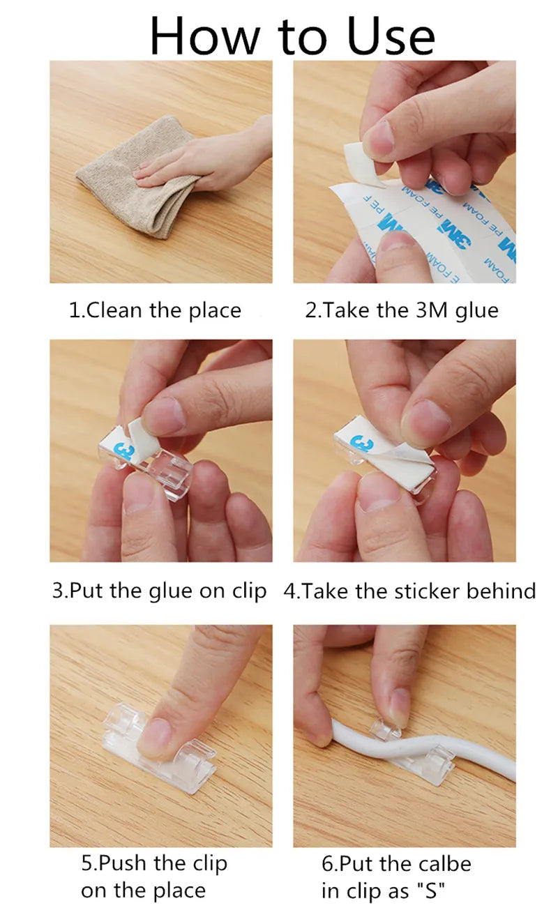 Cable Organizer Clips Cable Management Desktop & Workstation ABS