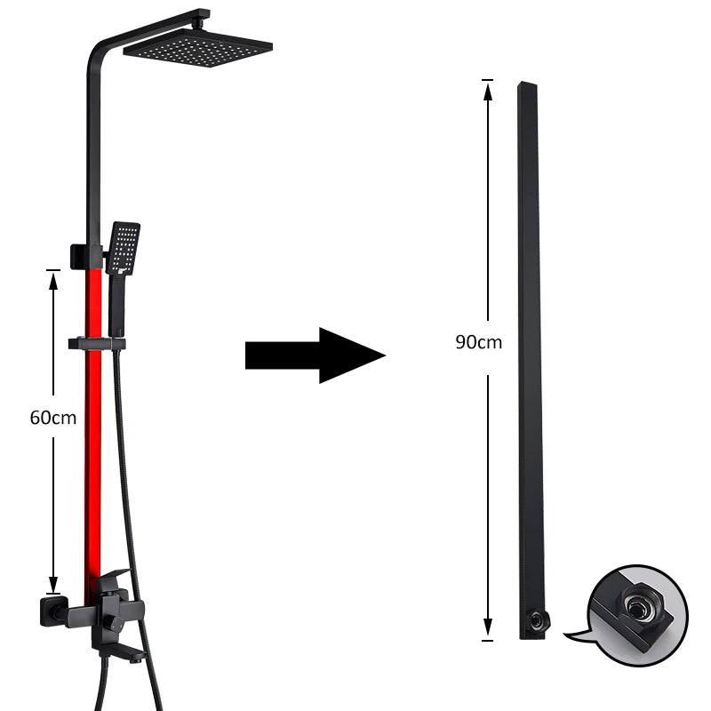 40cm extension shower pipe black chrome