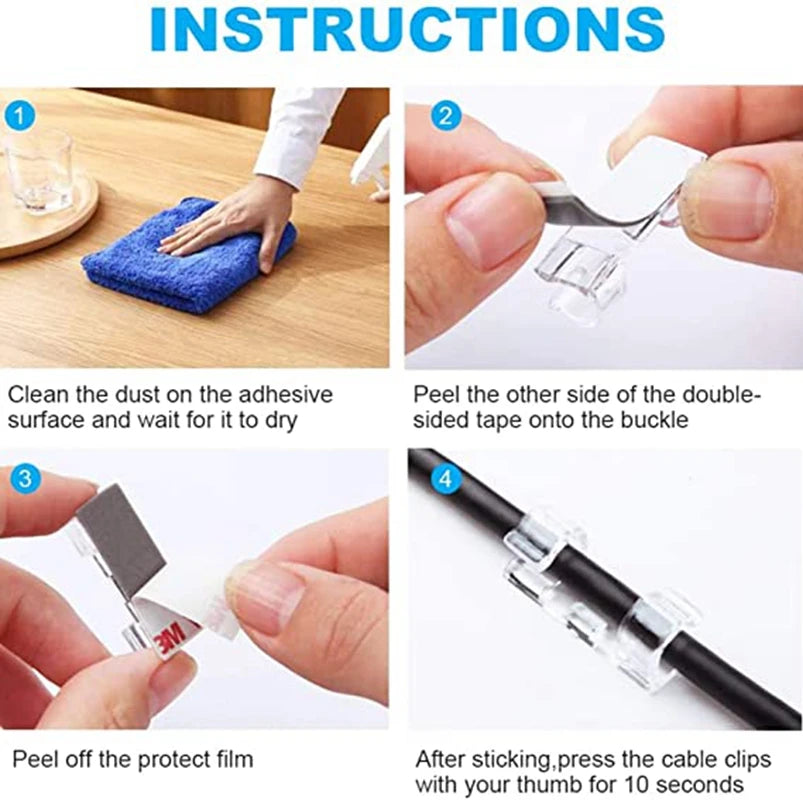20 Pcs Cable Clips Organizer Drop Wire Holder Cord Management Self-Adhesive Cable Manager Fixed Clamp Wire Winder