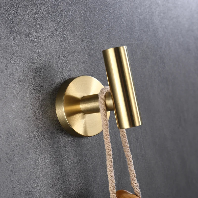 Brushed Gold Wall Mounted Hand Towel Bar 304 Stainless Steel Round Toilet Paper Holder Robe
