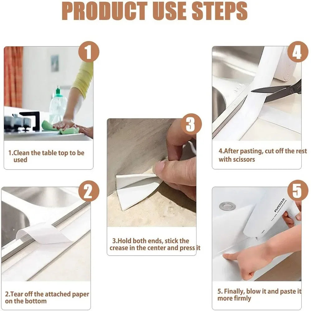 1 Roll PVC Sealing Tape For Bathroom Bath Toilet Kitchen