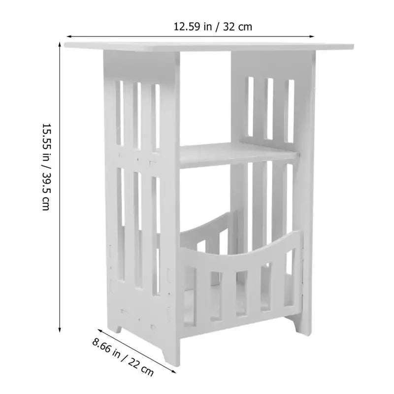 Bedside Table Cabinet Small Square Desks 2-Layers Bookshelf Sundries Holder Living Room