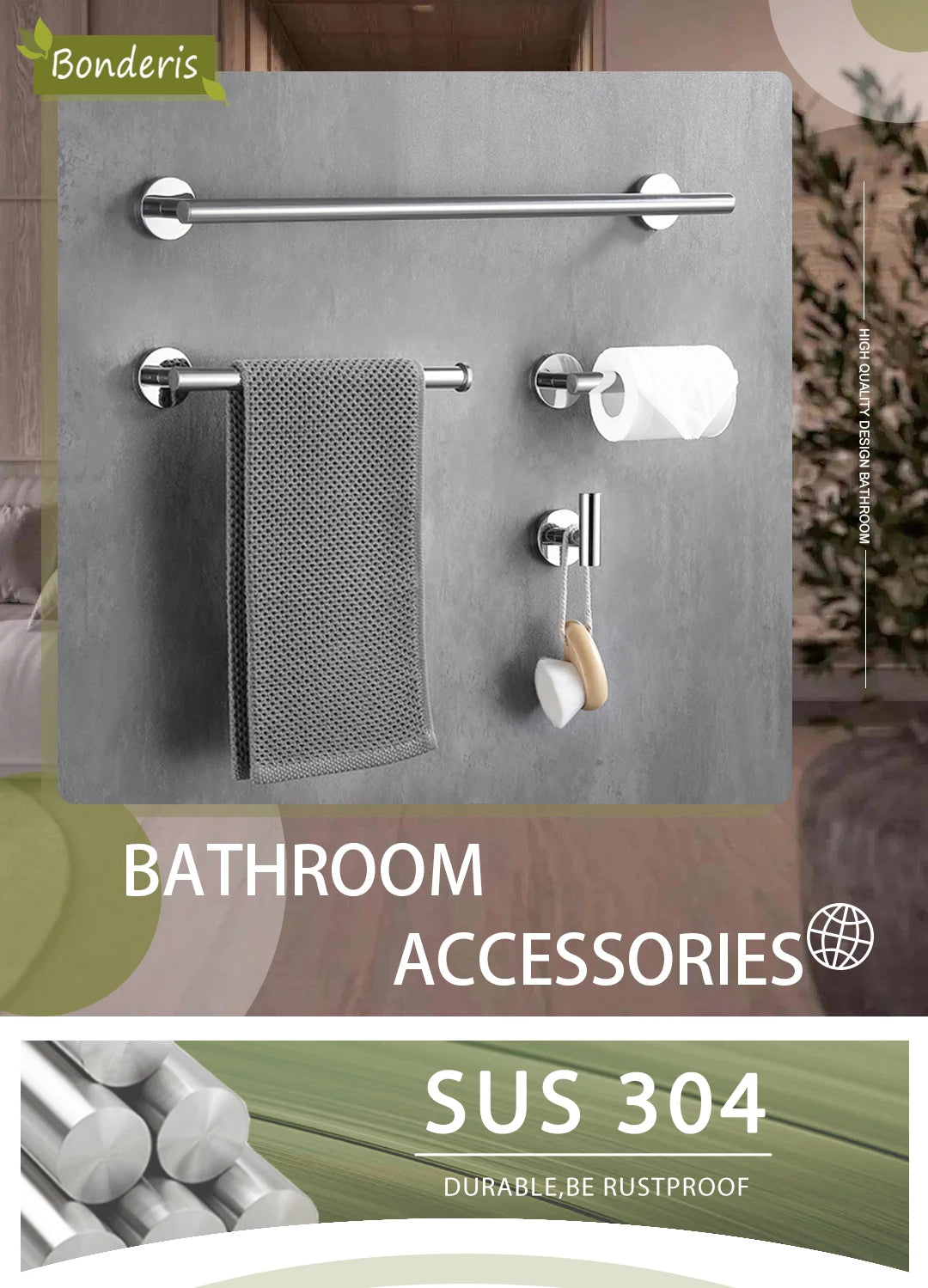Brushed Gold Wall Mounted Hand Towel Bar 304 Stainless Steel Round Toilet Paper Holder Robe