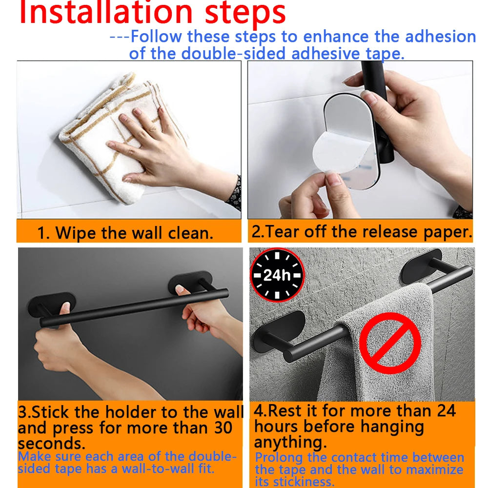 Toilet Paper Dispenser Holder Wall Coat Hooks Towel Rail Ring Roll Hanger Set