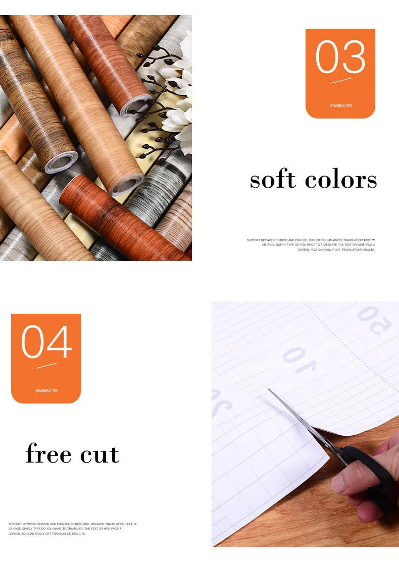 45cm Big Roll Home Decoration Background Wall Desk Wood Stripes Waterproof PVC