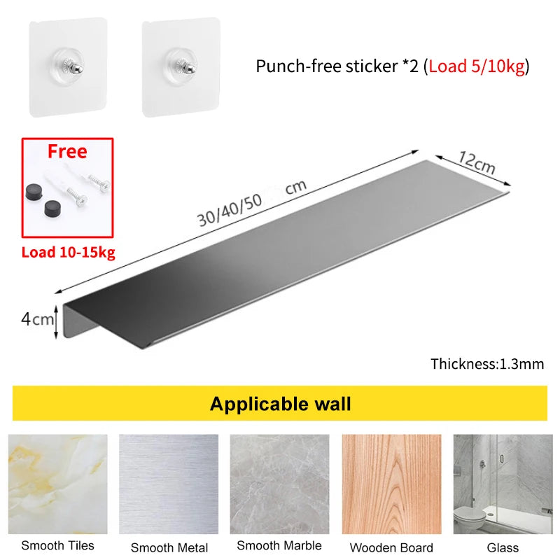 Floating Bathroom Shelves Without Drilling Storage Wall Rack Home Organizer Ledge Hardwares