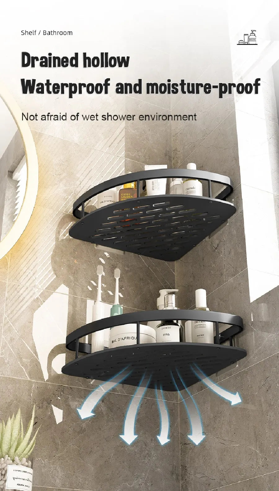 Non perforated Bathroom Shelf Floating Shelf for Wal Bathroom Corner Shelf wall