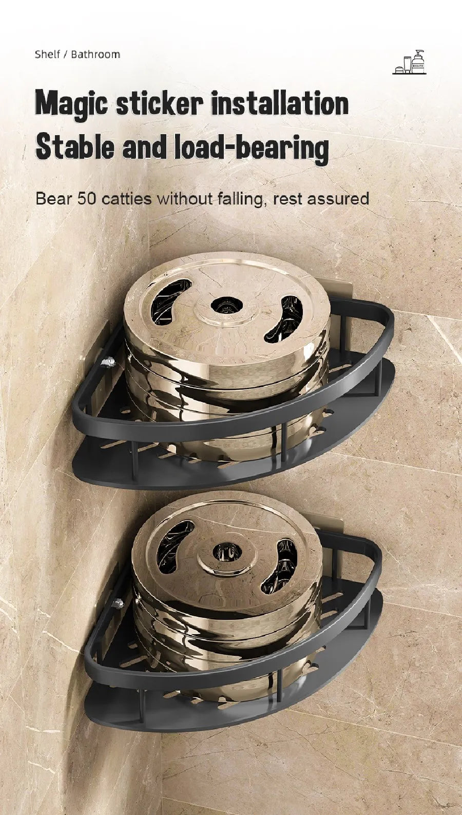 Non perforated Bathroom Shelf Floating Shelf for Wal Bathroom Corner Shelf wall