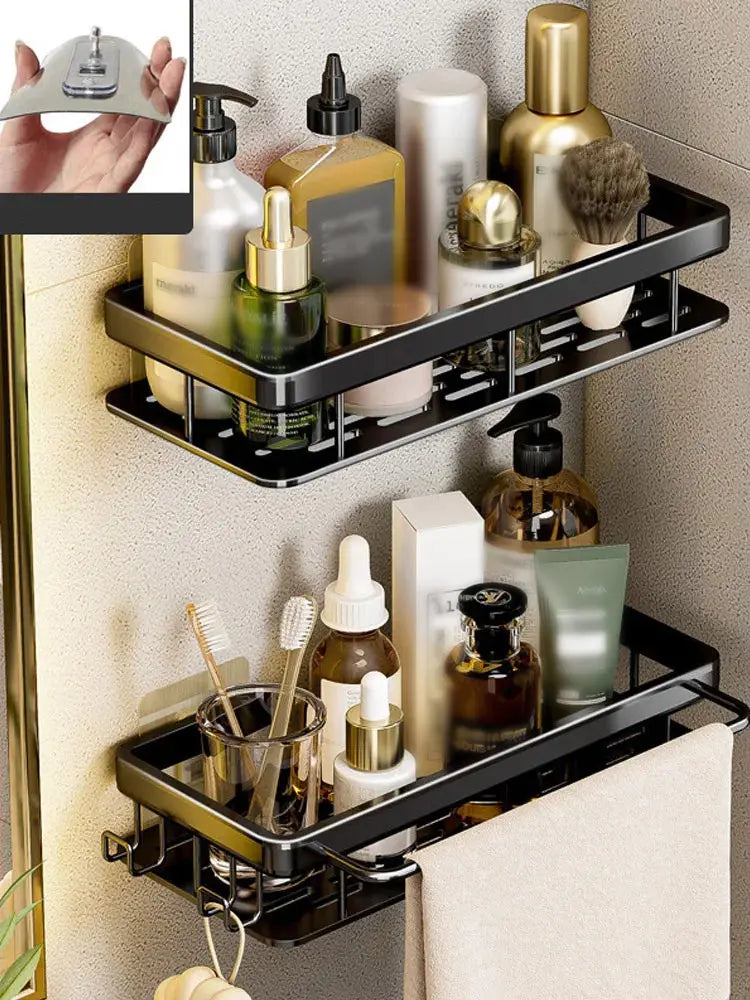 Bathroom Square Basket Suction Wall Space Aluminum Shower Room