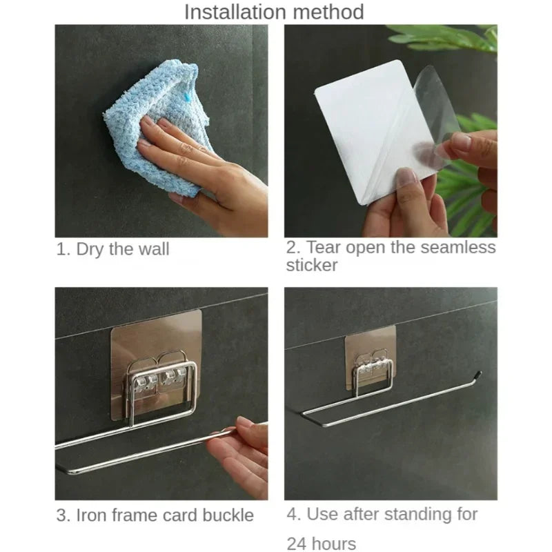 Kitchen Paper Roll Holder Bathroom Toilet Pape Storage Rack Towel Rack Cabinet Rag Hanging Holder Self-adhesive Kitchen Hook