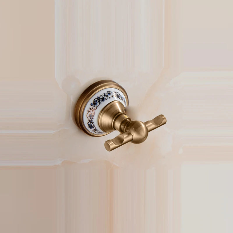 Antique Brushed Solid Brass Bathroom Accessories Sets European Porcelain Bathroom Hardware Sets Ceramic Retro Bathroom Products