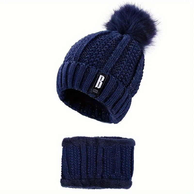 2PCS winter warm knit hat set Winter hat