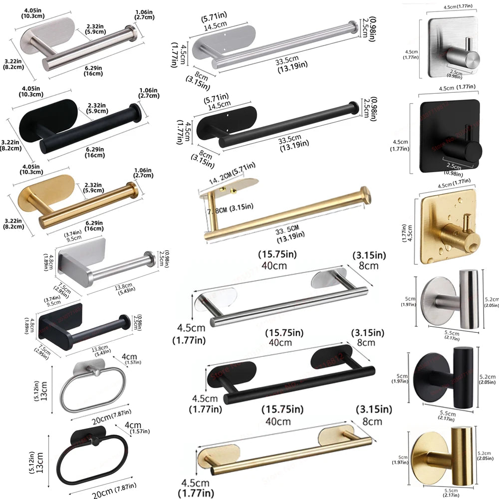 Toilet Paper Dispenser Holder Wall Coat Hooks Towel Rail Ring Roll Hanger Set