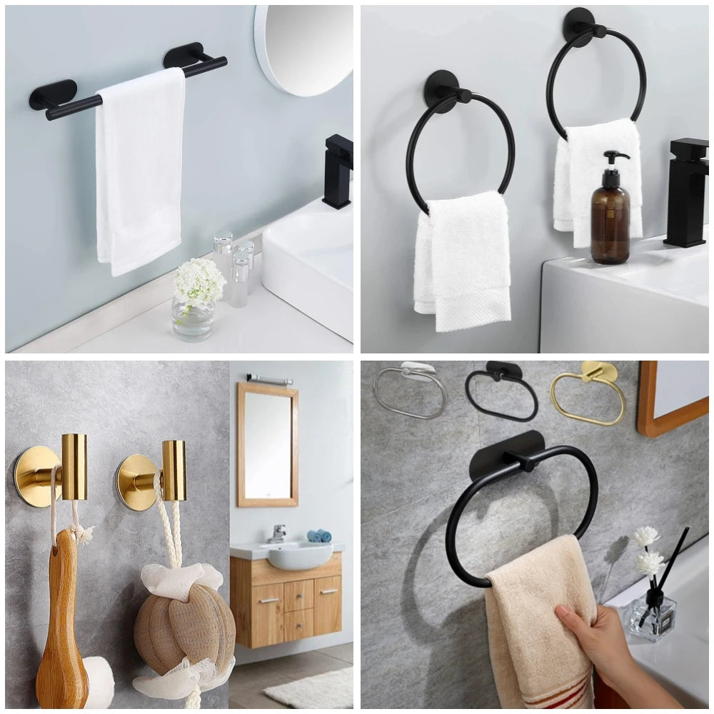 Toilet Paper Dispenser Holder Wall Coat Hooks Towel Rail Ring Roll Hanger Set