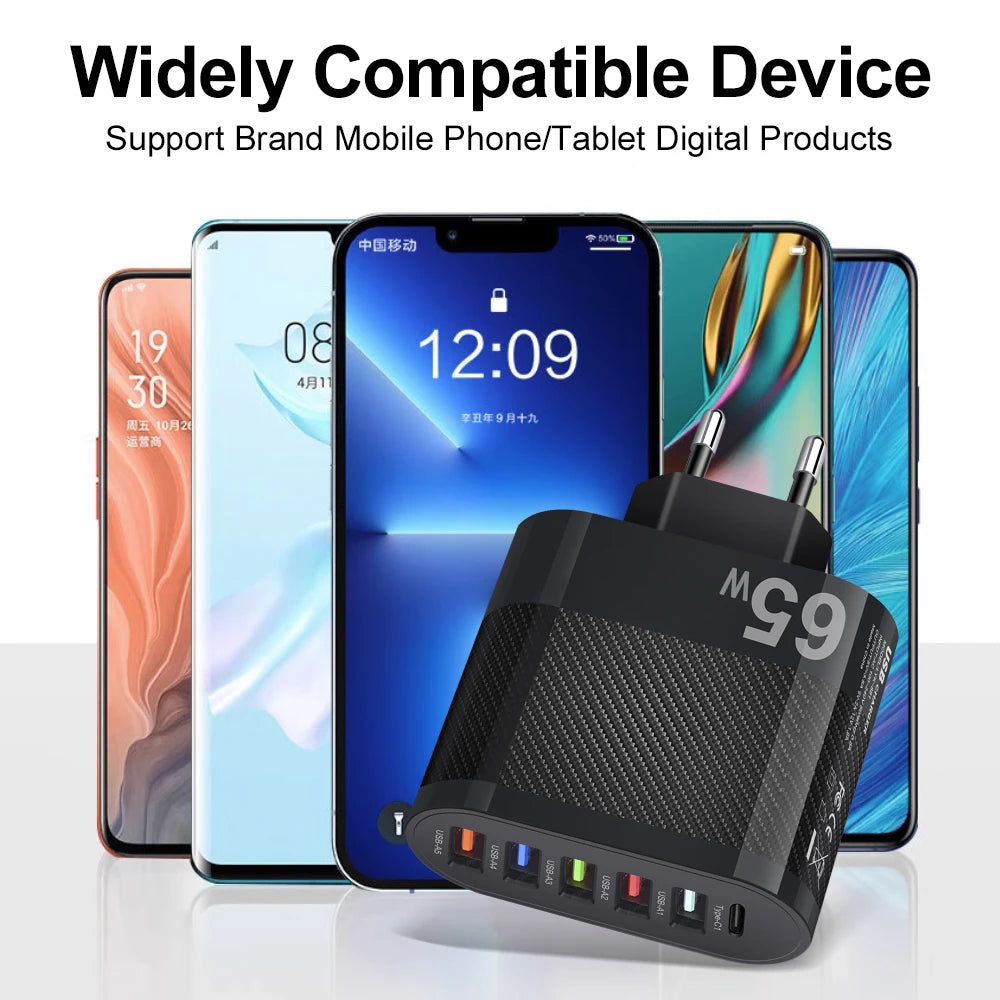 3.1A 5Ports USB Charger PD Charging Adapter For Xiaomi iPhone 13 Samsung Mobile Phone