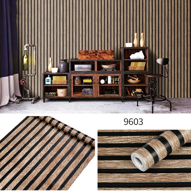 45cm Big Roll Home Decoration Background Wall Desk Wood Stripes Waterproof PVC