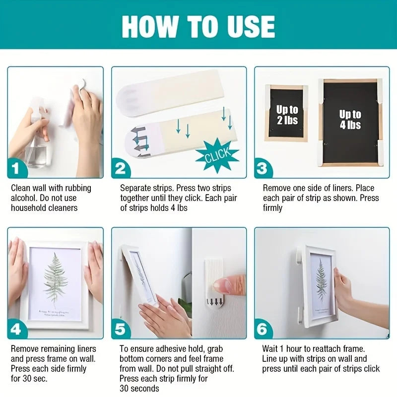 Punch-free Frame Tape Strips Assorted Mounting Self Adhesive Picture Frame Fixed Poster Wall Hook Decorate Fixing wall Hanger