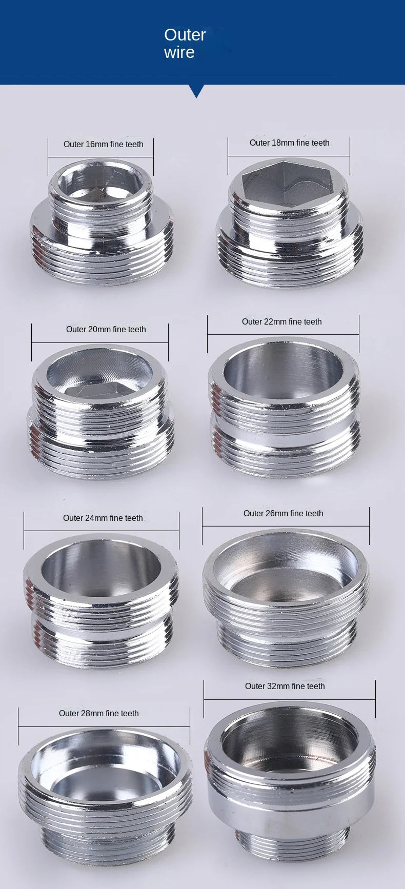 Faucet Adapter 22 Turn 16 18 20 22 24 26 28 30 32mm Internal