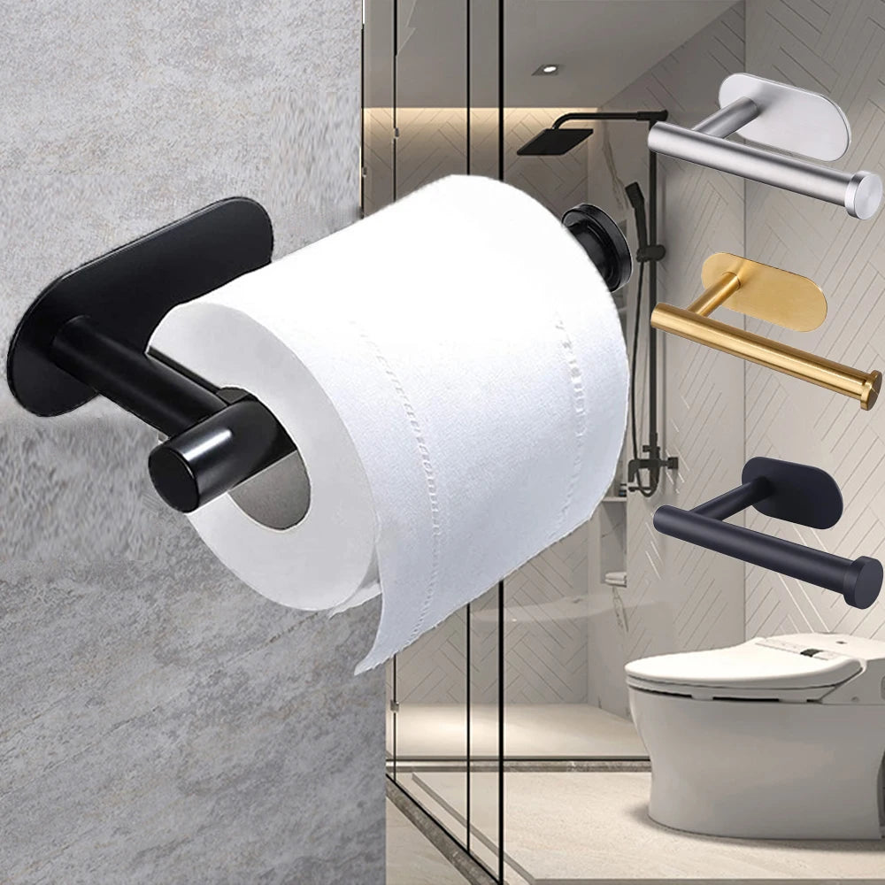 Toilet Paper Dispenser Holder Wall Coat Hooks Towel Rail Ring Roll Hanger Set