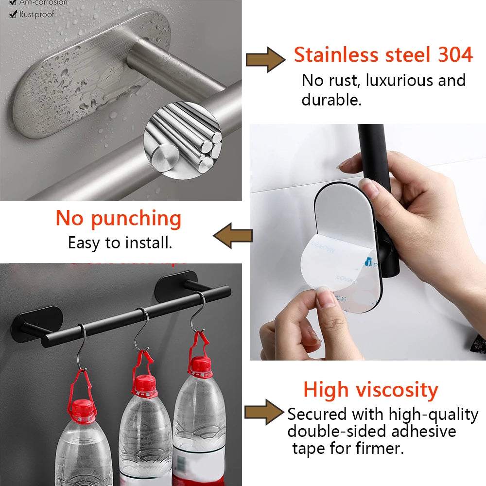 Toilet Paper Dispenser Holder Wall Coat Hooks Towel Rail Ring Roll Hanger Set