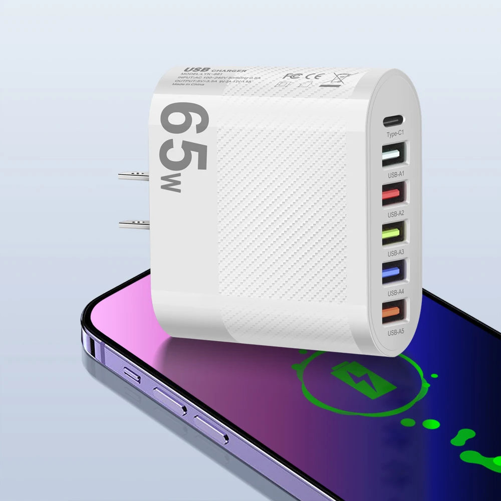 3.1A 5Ports USB Charger PD Charging Adapter For Xiaomi iPhone 13 Samsung Mobile Phone