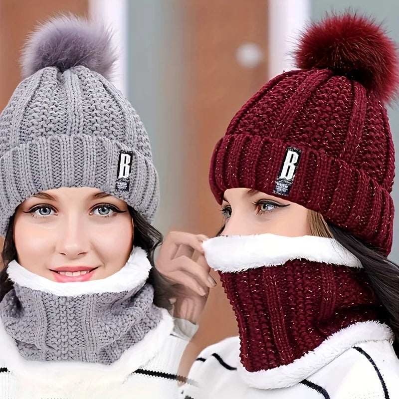2PCS winter warm knit hat set Winter hat