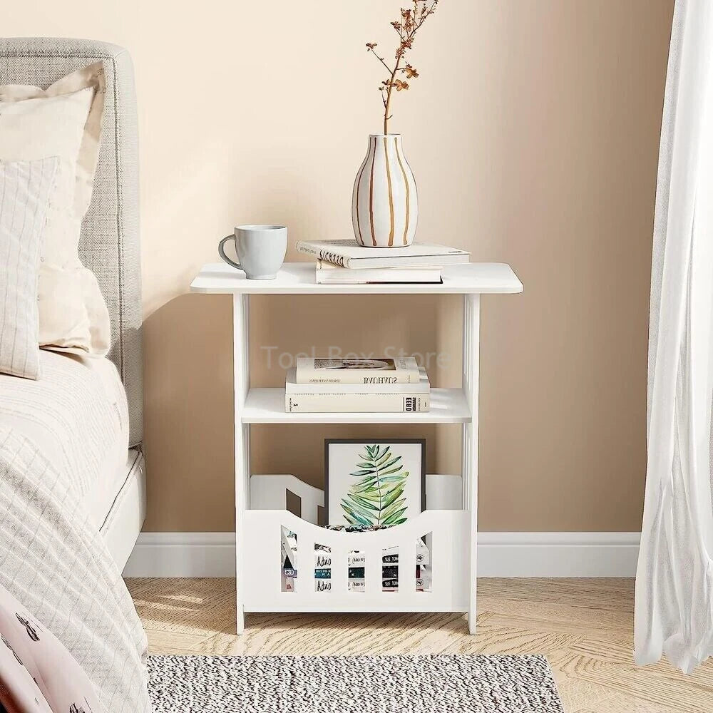 Bedside Table Cabinet Small Square Desks 2-Layers Bookshelf Sundries Holder Living Room