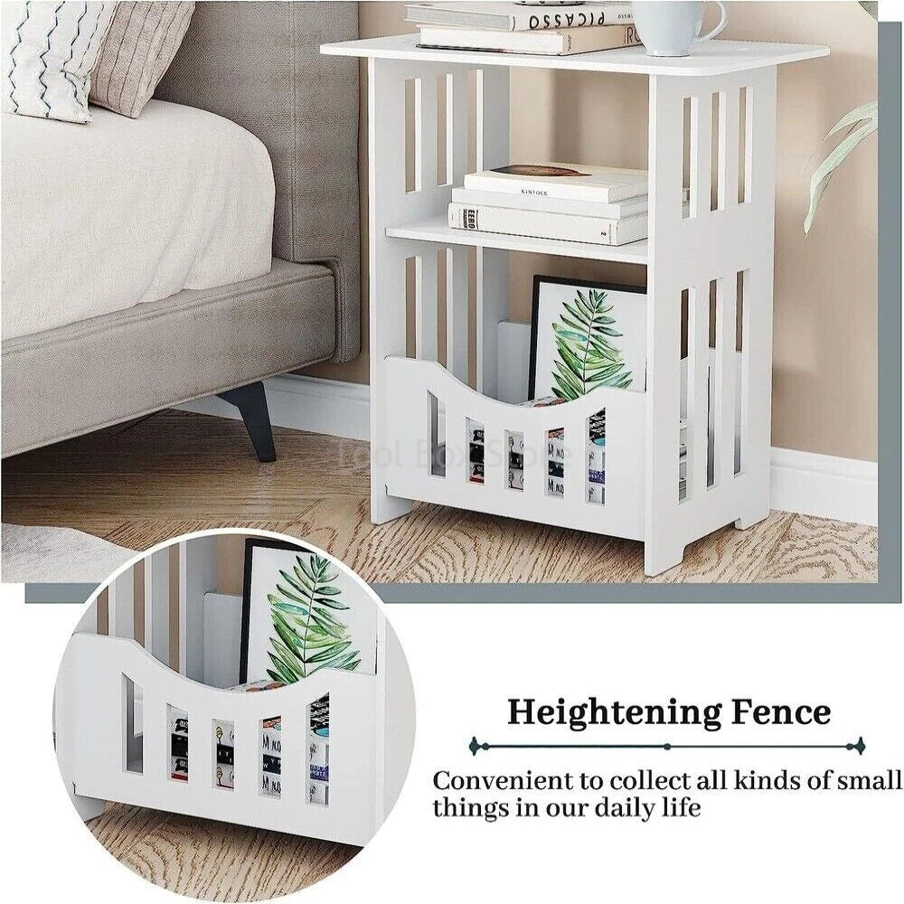Bedside Table Cabinet Small Square Desks 2-Layers Bookshelf Sundries Holder Living Room