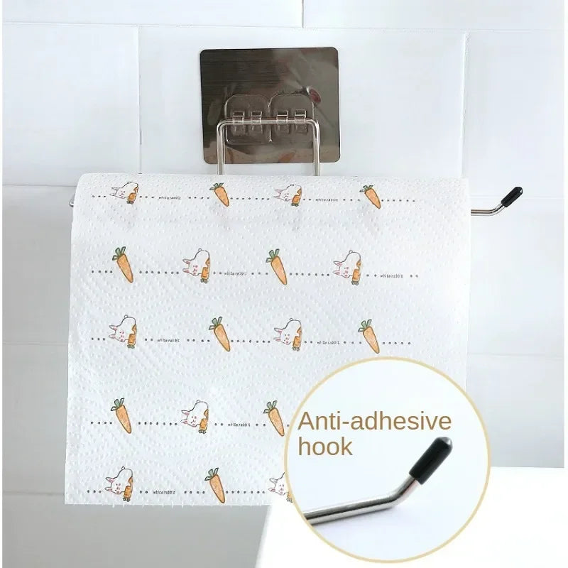 Kitchen Paper Roll Holder Bathroom Toilet Pape Storage Rack Towel Rack Cabinet Rag Hanging Holder Self-adhesive Kitchen Hook