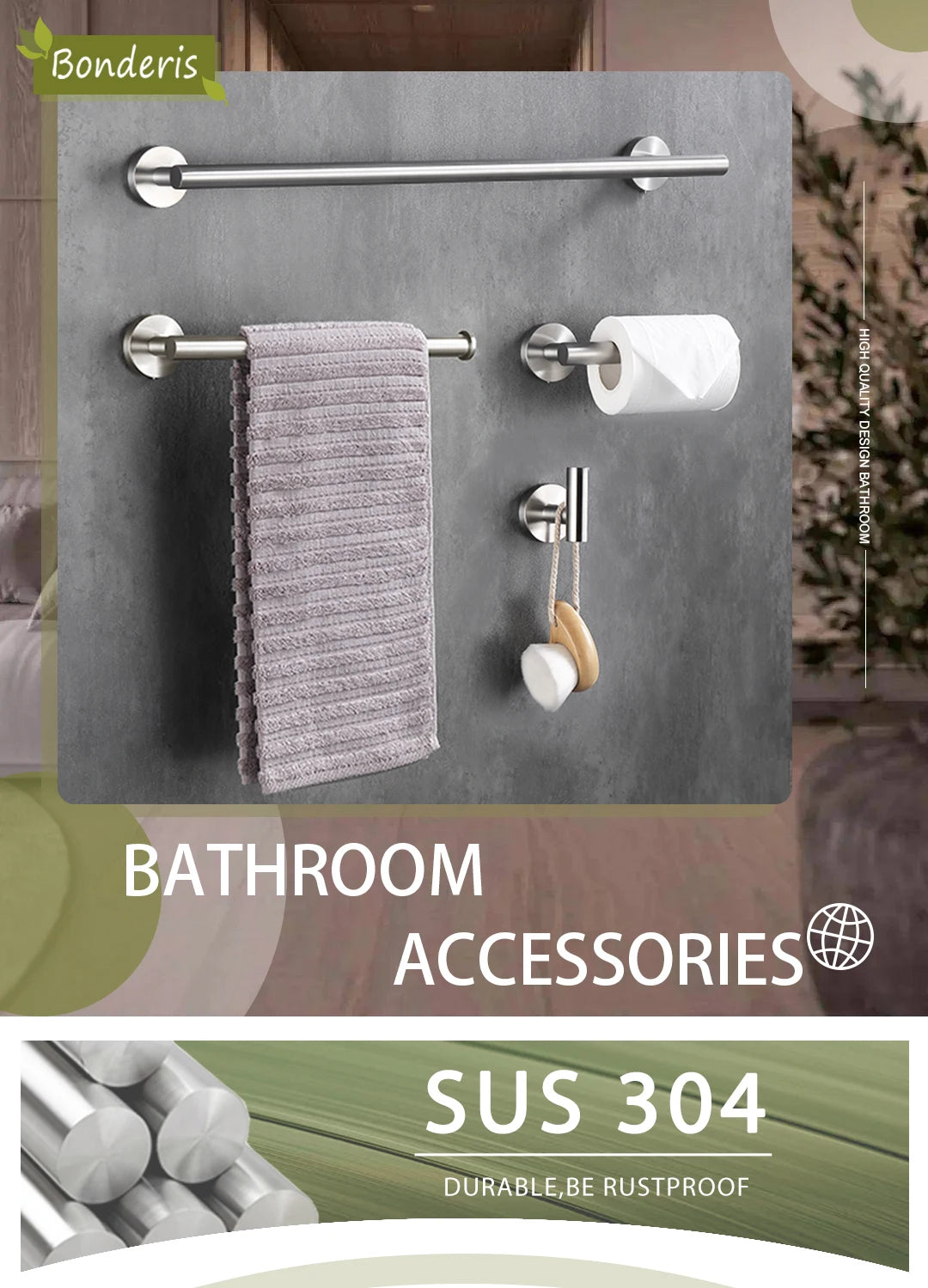 Brushed Gold Wall Mounted Hand Towel Bar 304 Stainless Steel Round Toilet Paper Holder Robe