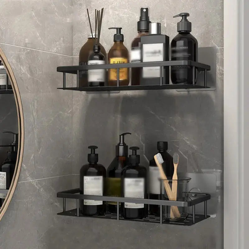 Bathroom Square Basket Suction Wall Space Aluminum Shower Room
