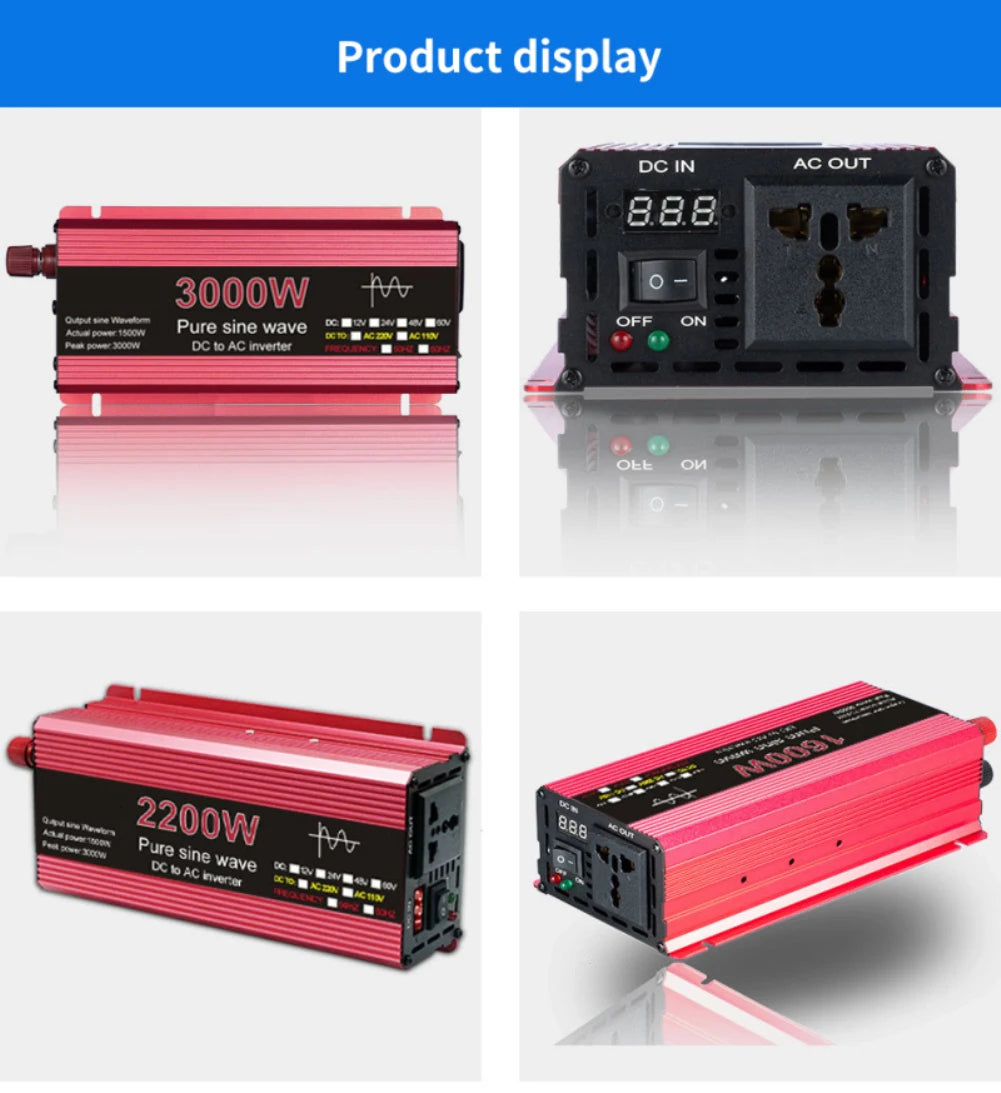 Pure Sine Wave Inverter DC 12V/24V To AC 110V/220V 1000W 1600W 2000W 2200W Portable Power Bank Converter Solar Inverter