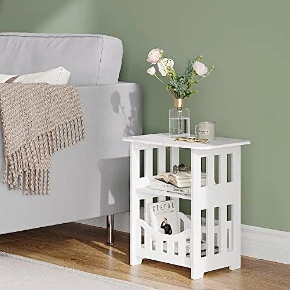 Bedside Table Cabinet Small Square Desks 2-Layers Bookshelf Sundries Holder Living Room