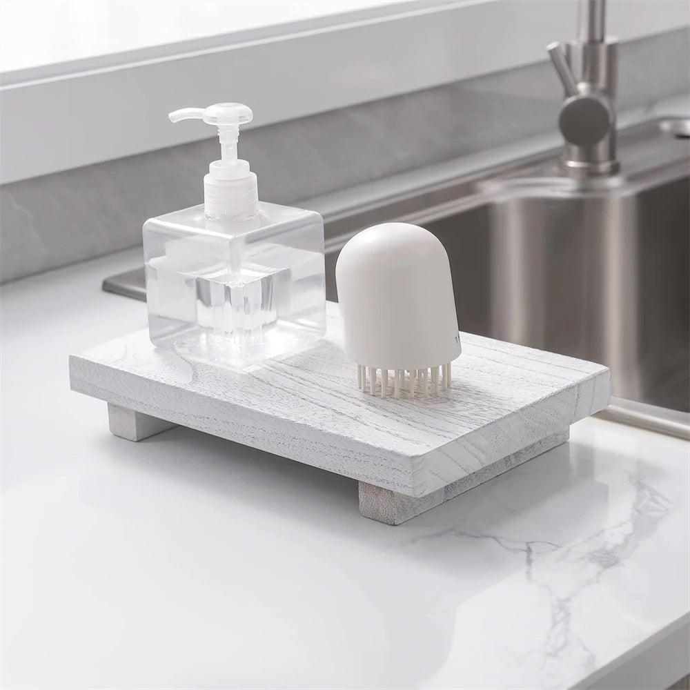 Wood Tray Pedestal Stand Farmhouse Bathroom