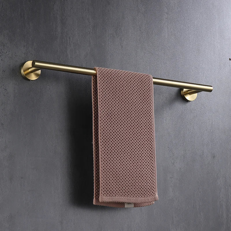 Brushed Gold Wall Mounted Hand Towel Bar 304 Stainless Steel Round Toilet Paper Holder Robe