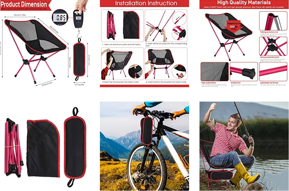 Folding Chair Ultralight Detachable Portable Lightweight Chair Folding Extended Seat  Fishing Camping Home BBQ Garden Hiking
