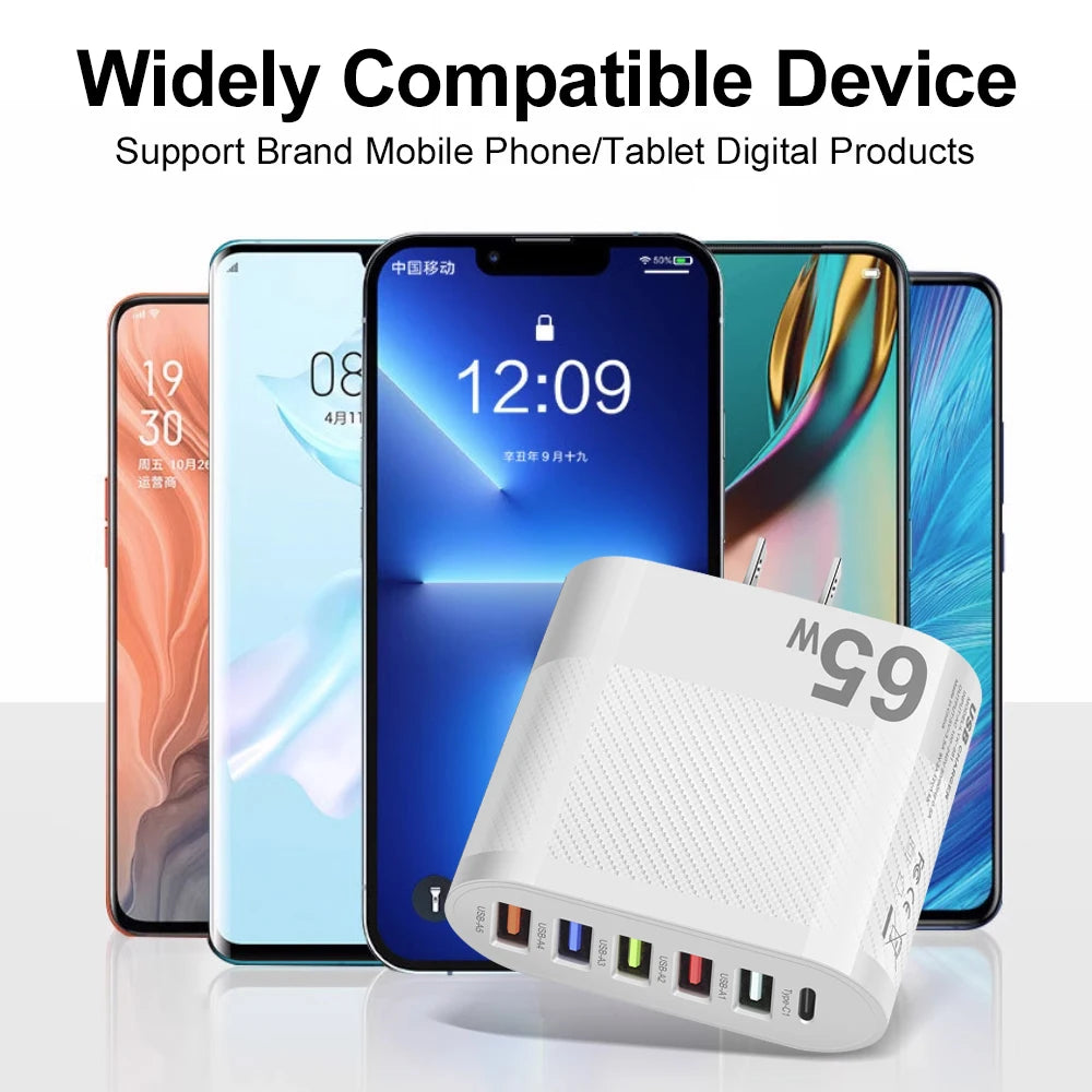 3.1A 5Ports USB Charger PD Charging Adapter For Xiaomi iPhone 13 Samsung Mobile Phone