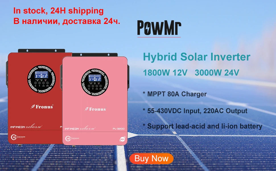 PowMr 6.2KW 4.2KW Hybrid Solar Inverter On Grid Pure Sine Wave Inverter 24V 48V 230V Dual Output with MPPT 120A Solar Charger