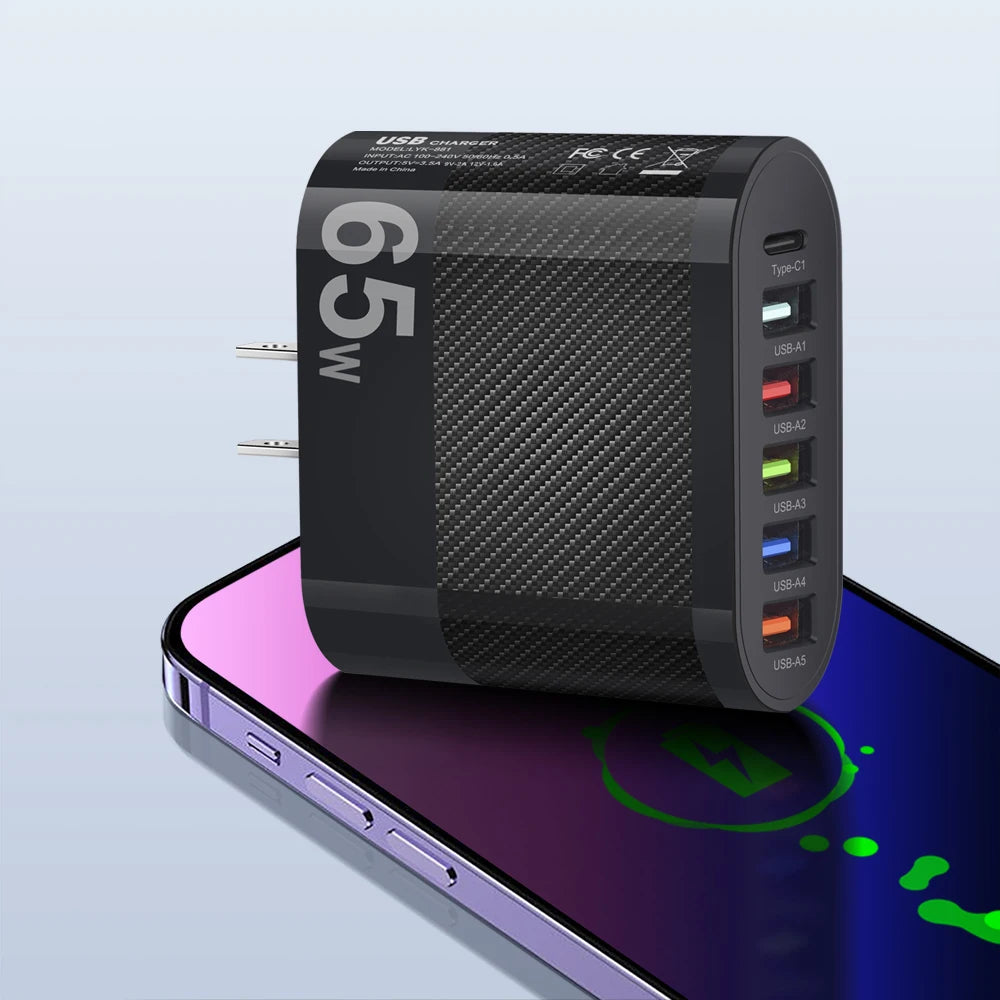 3.1A 5Ports USB Charger PD Charging Adapter For Xiaomi iPhone 13 Samsung Mobile Phone