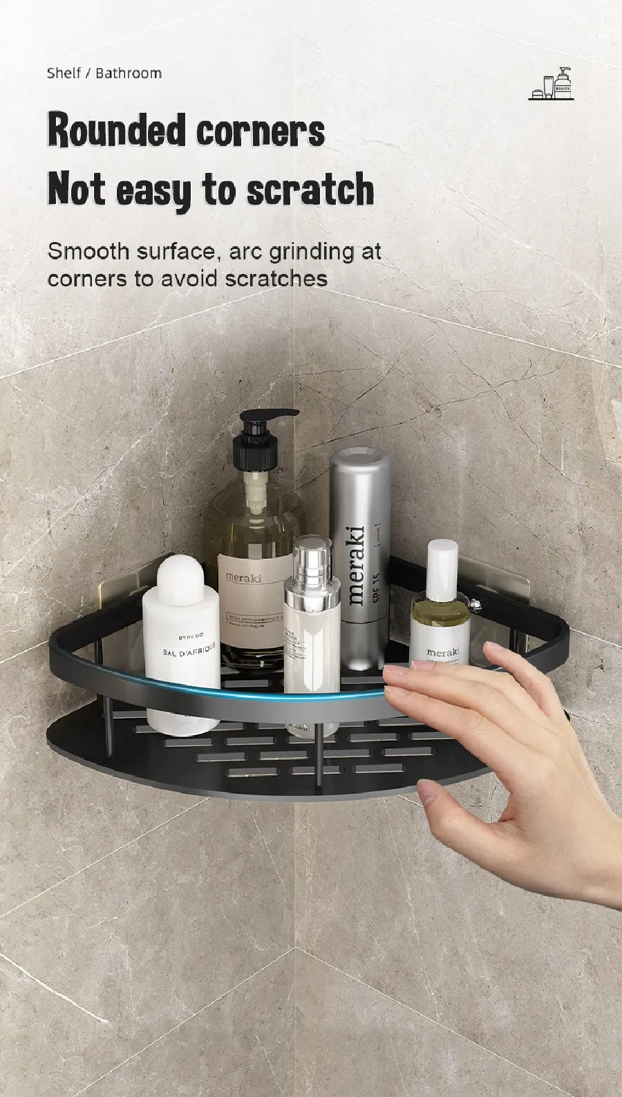 Non perforated Bathroom Shelf Floating Shelf for Wal Bathroom Corner Shelf wall