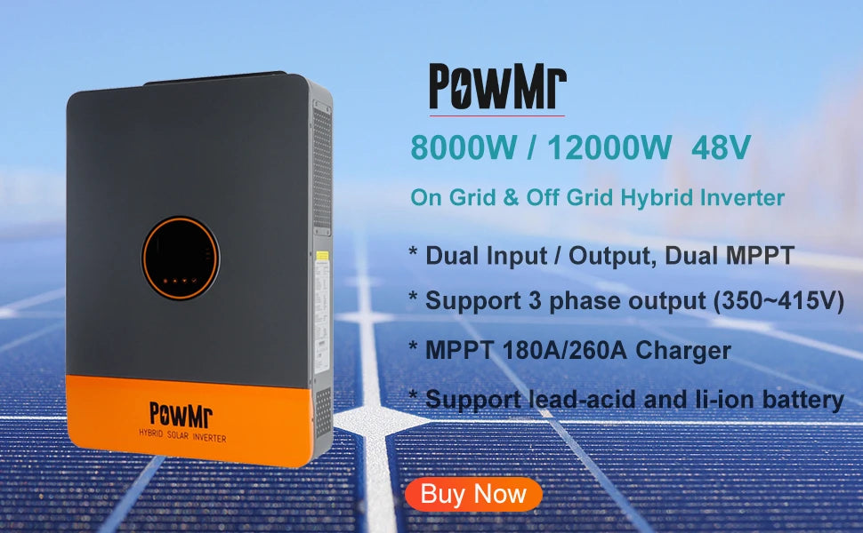 PowMr 6.2KW 4.2KW Hybrid Solar Inverter On Grid Pure Sine Wave Inverter 24V 48V 230V Dual Output with MPPT 120A Solar Charger