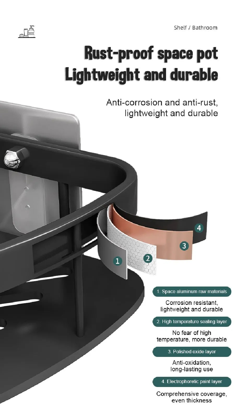 Non perforated Bathroom Shelf Floating Shelf for Wal Bathroom Corner Shelf wall