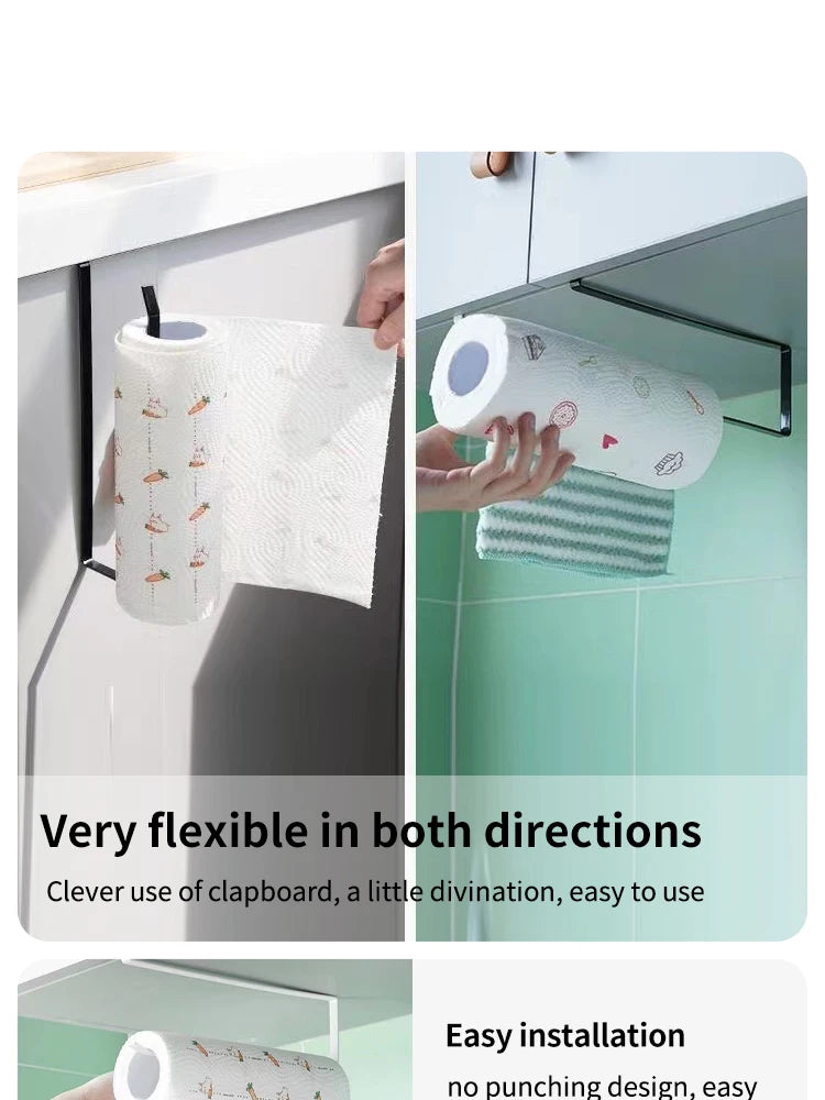 Paper Roll Holder Towel Rack Cling Film Storage Rack Bathroom