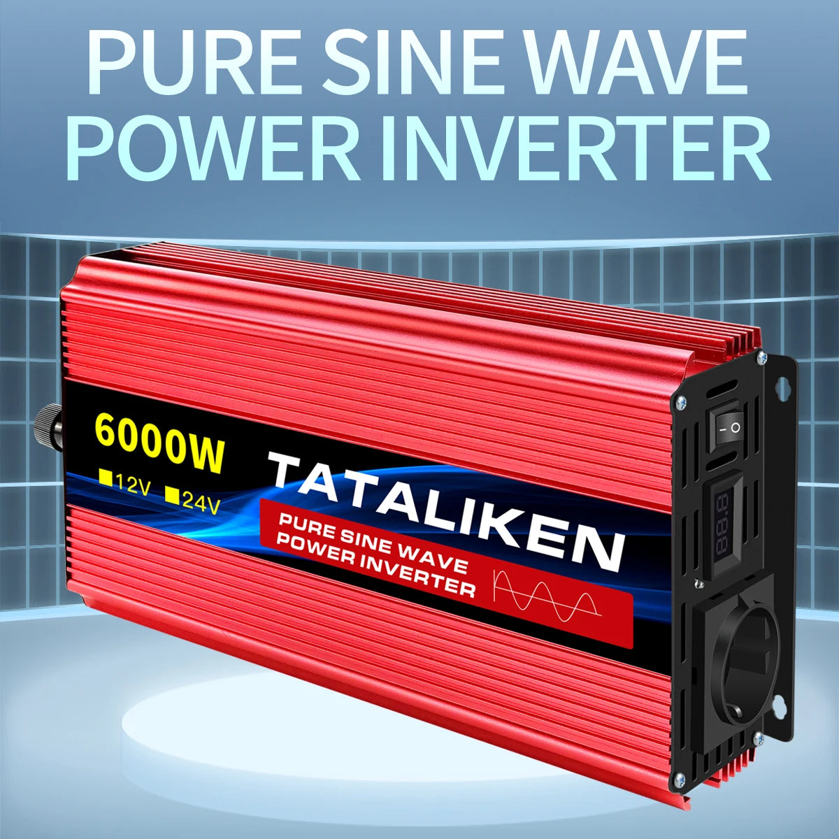 Inverter EU Socket Pure Sine WaveAuto Accessories DC 12V/24V to AC 220V Voltage Transfer Converter Charging Adapter LED Display