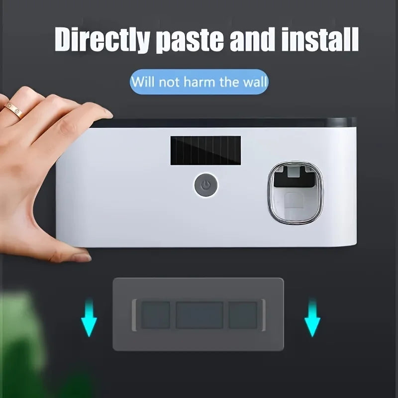 Intelligent UV toothbrush sterilizer with automatic toothpaste dispenser .
