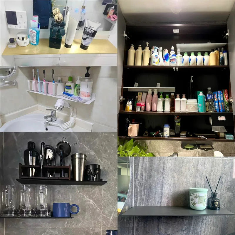 Floating Bathroom Shelves Without Drilling Storage Wall Rack Home Organizer Ledge Hardwares