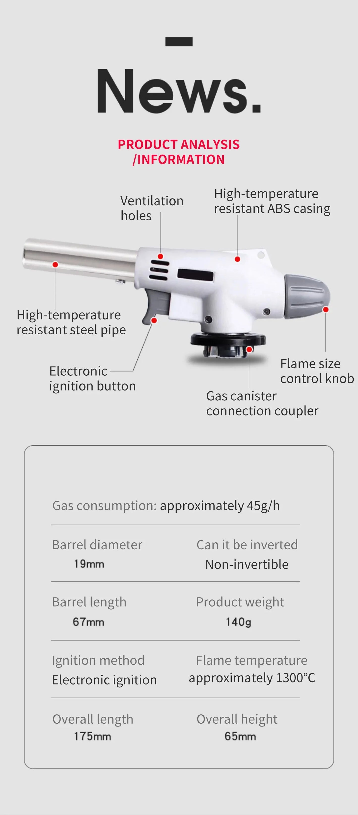 Gas Burner Flame Gas Torch Flame Gun Blow for BBQ Camping Cooking