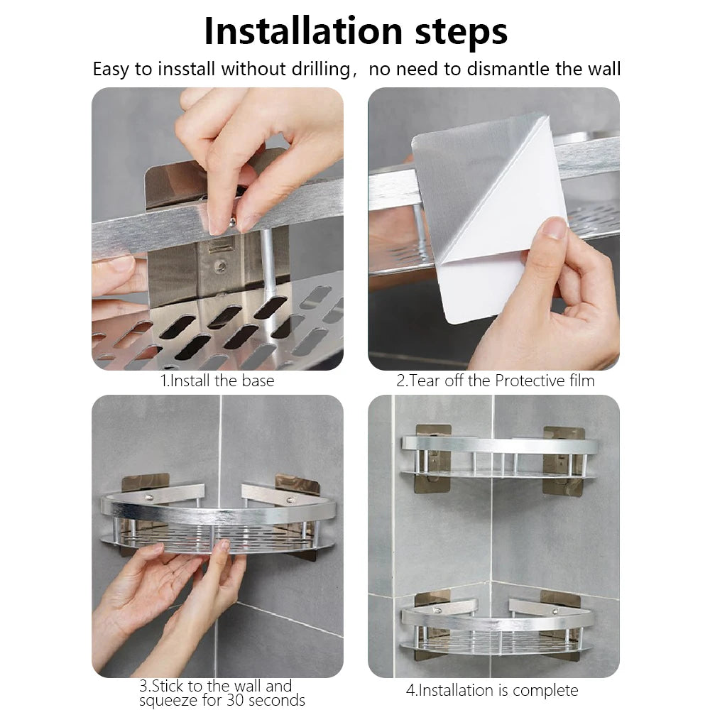Non perforated Bathroom Shelf Floating Shelf for Wal Bathroom Corner Shelf wall