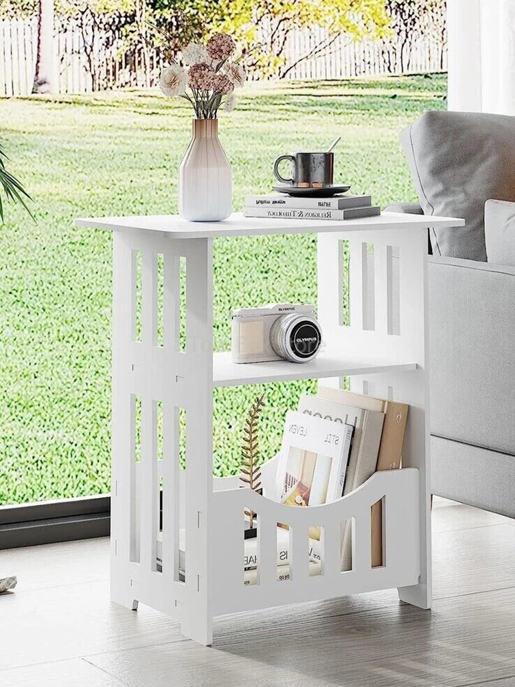 Bedside Table Cabinet Small Square Desks 2-Layers Bookshelf Sundries Holder Living Room