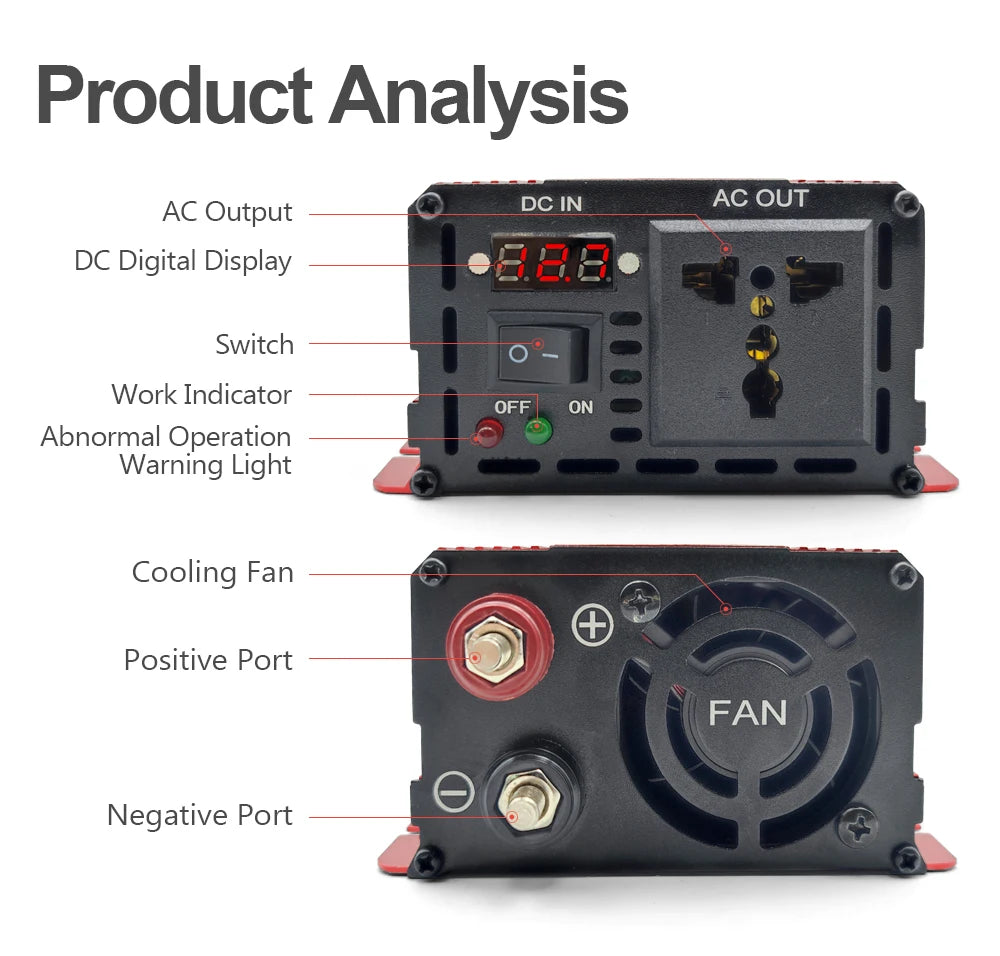 Pure Sine Wave Inverter Portable Power banks Converter DC 12v To AC 110V 220V Solar Inverter Peak Power 1000W 1600W 2000W 3000W